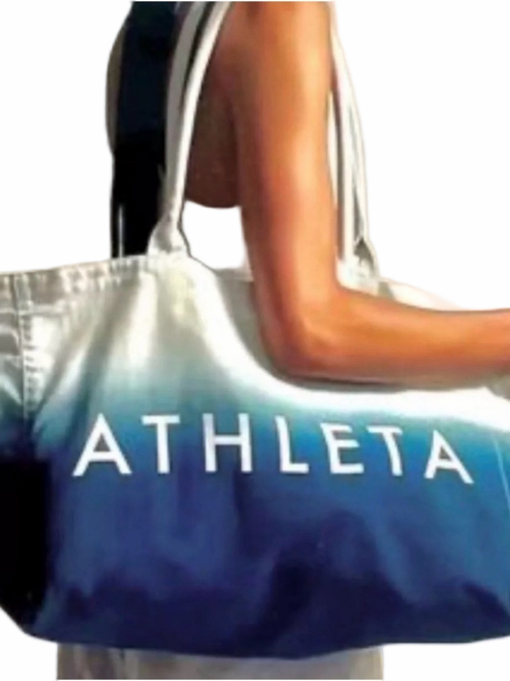 Athleta Ombre Aqua-to-Teal Gym Beach Yoga Canvas Tote